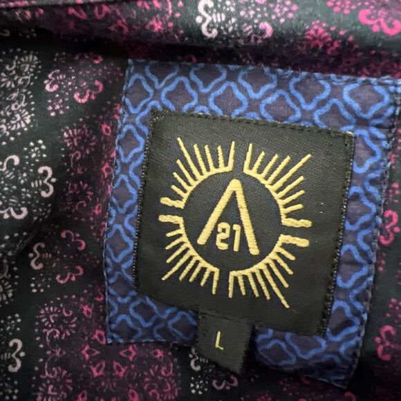 A21 Button Down Shirt Men Large Grey Pink Long Sleeve Graphic Cotton Casual - Picture 3 of 13